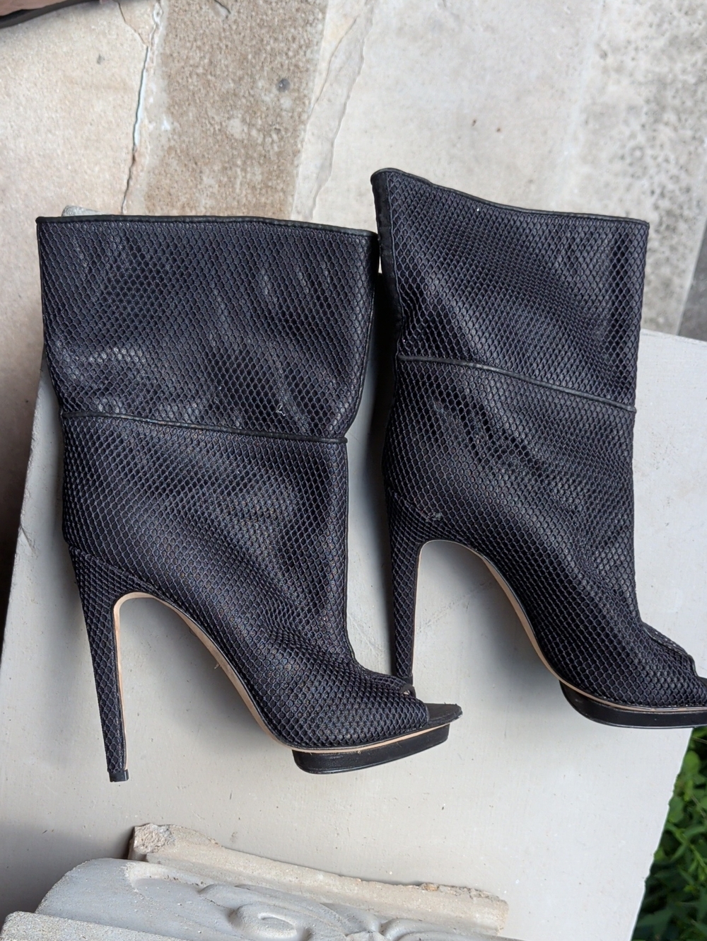 Nwob Black Mesh Peep-Toe Stiletto Booties - Women